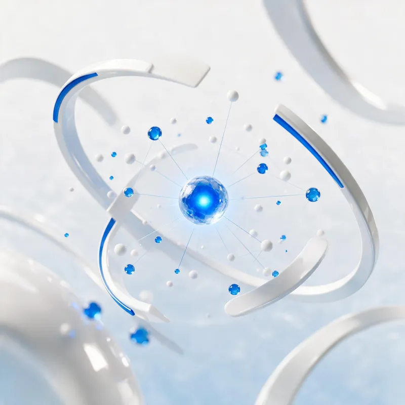 Illustration 3D d'une bulle de conversation IA validée par un check, entourée de documents, symbolisant le GEO et la citation par les IA génératives