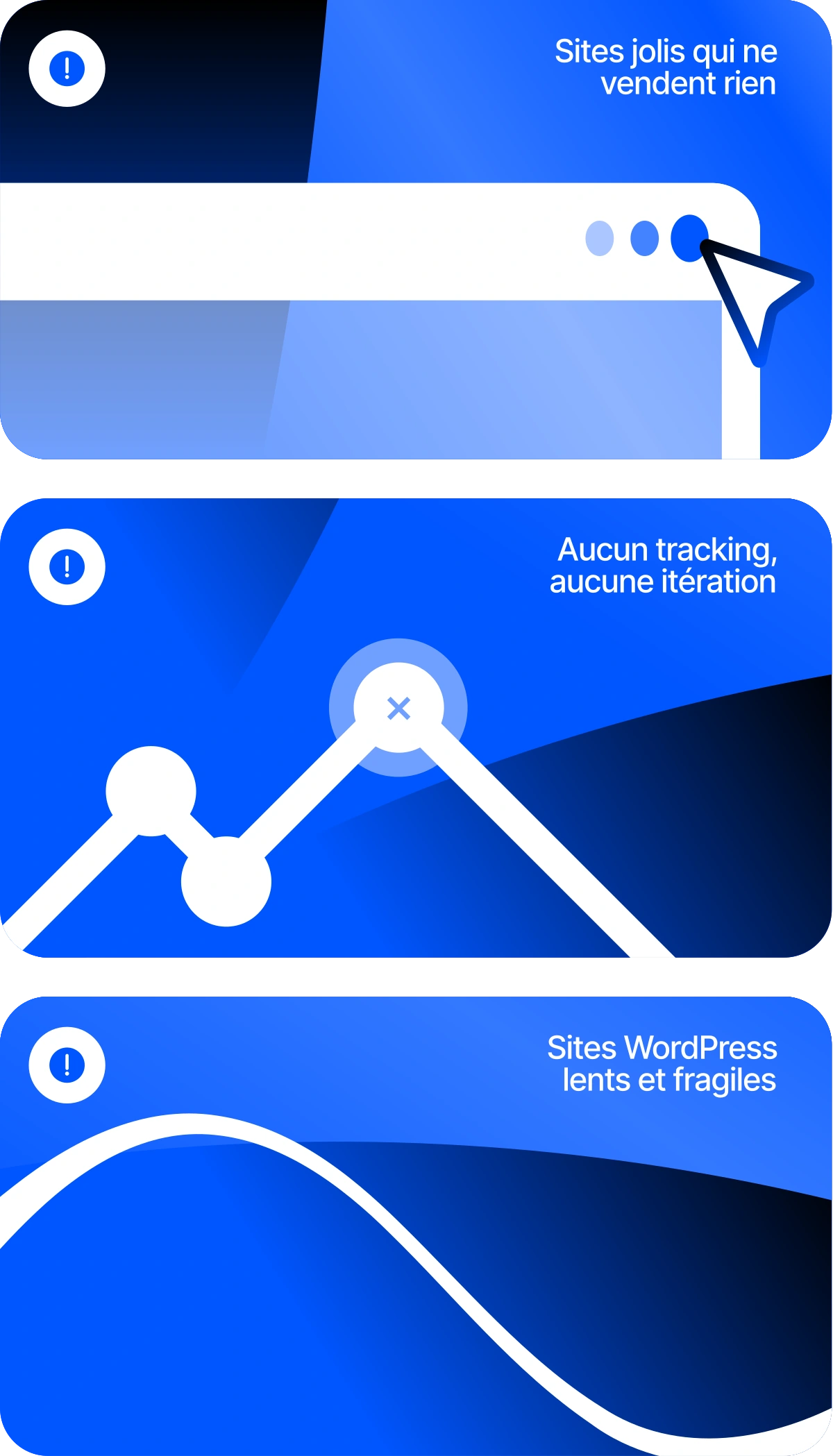 Sites jolis qui ne vendent rien, aucun tracking ni itération, sites WordPress lents et fragiles
